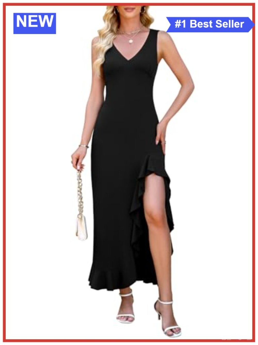 Sleeveless V Neck High Slit Bodycon Maxi Dress Cocktail Party